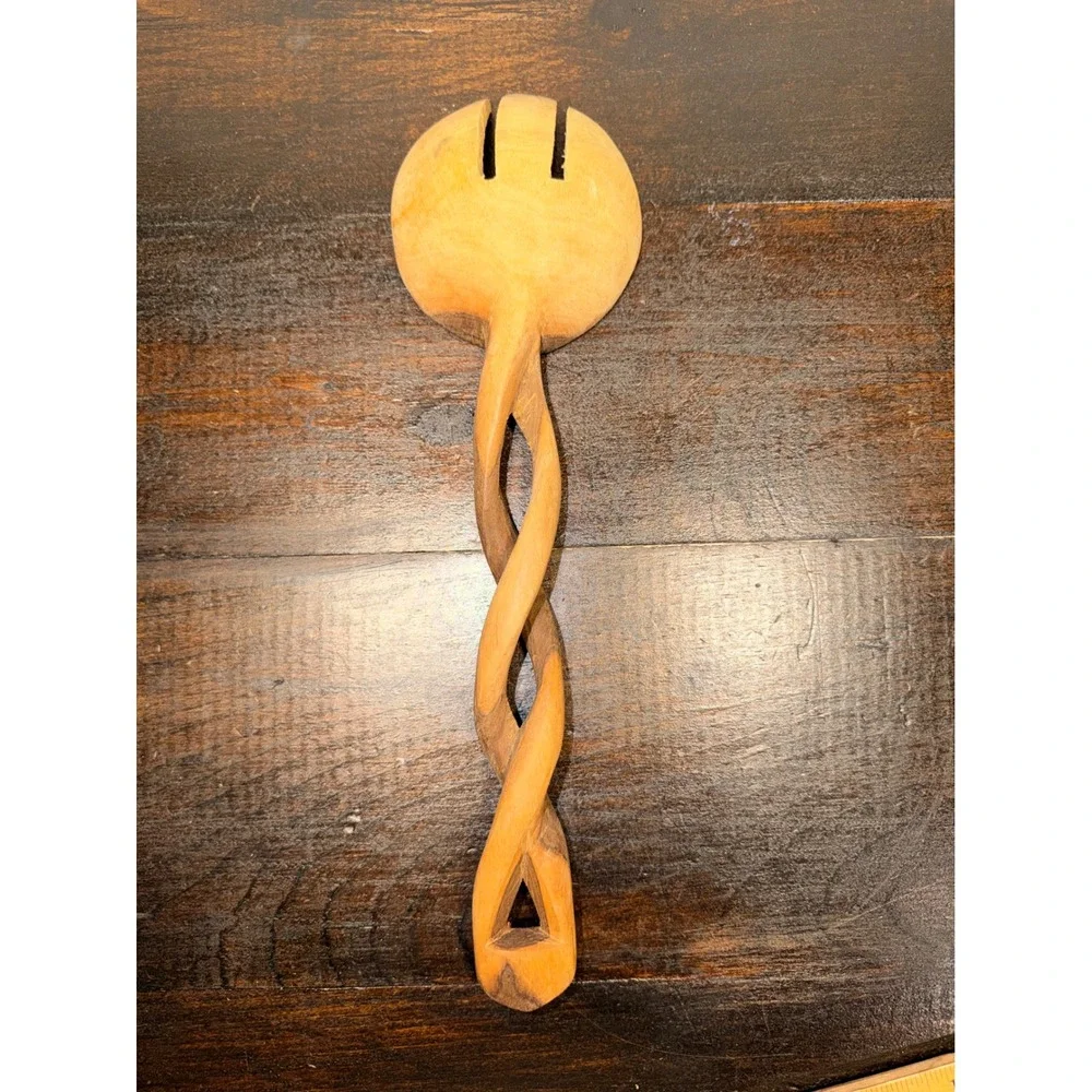 Hand Carved Olivewood Spiral Wooden Salad Server Spoon‎ Utensil